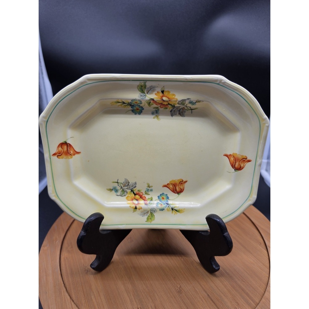 Vintage Taylor Smith & Taylor Paramount Ivory Platter Orange Blue Flowers 10"